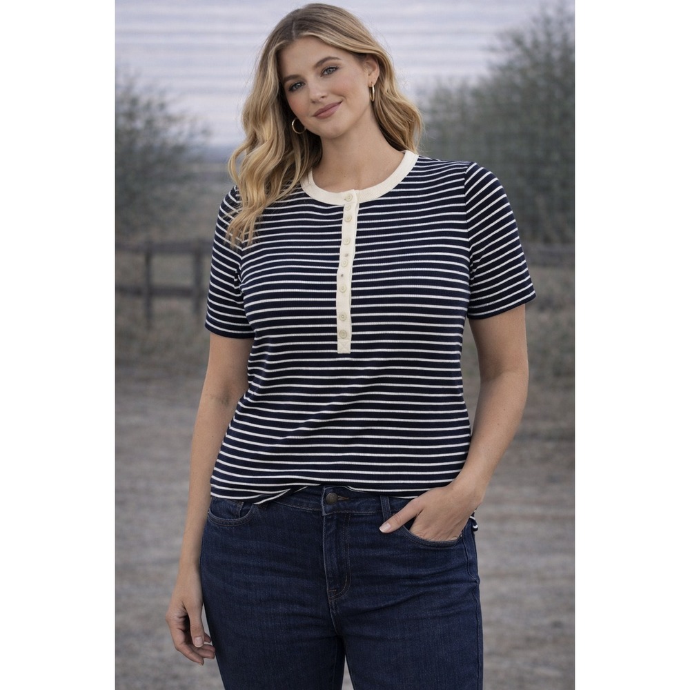 MADEWELL Ribbed Stripe Henley Top Coastal Casual XS NWT